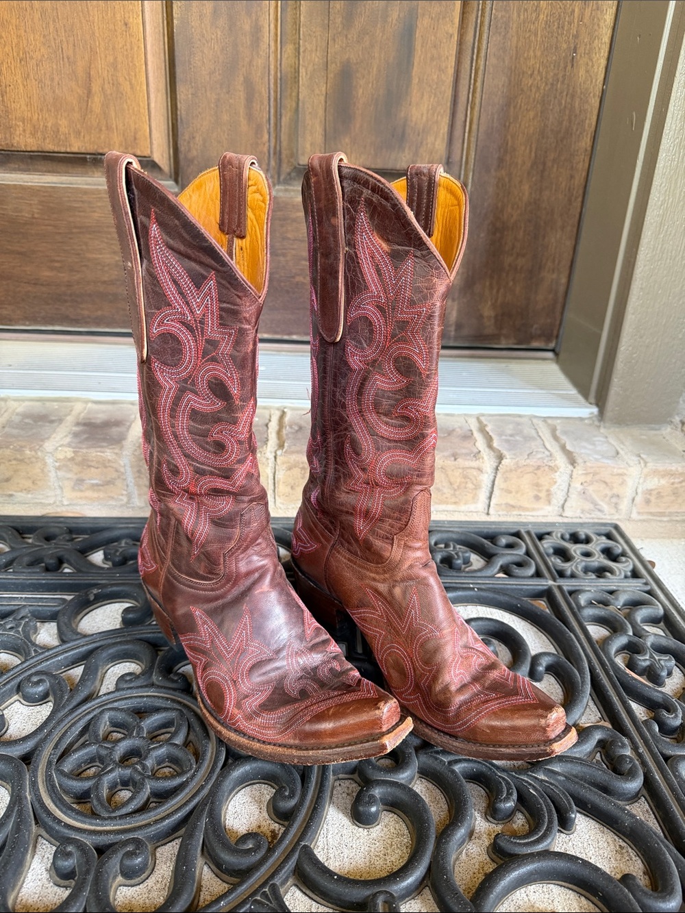 Old Gringo Brown Leather Western Boots with Red Stitching